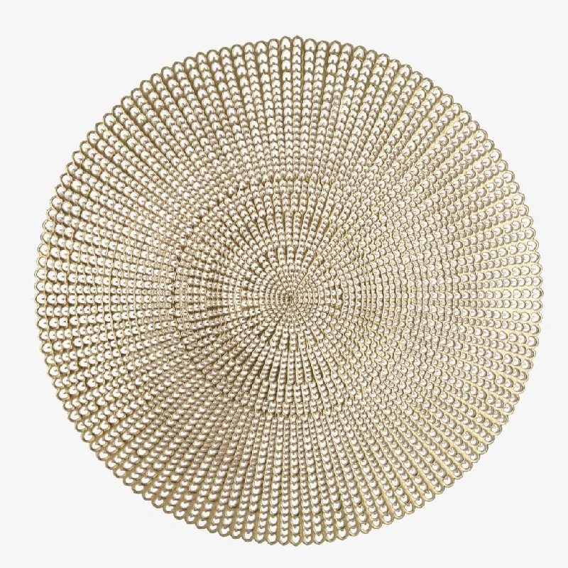 16" Woven Gold Round Vinyl Placemat  | 1 Placemat