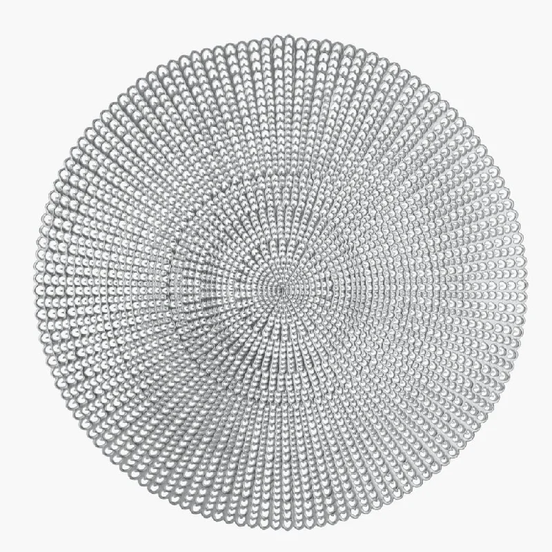 16" Woven Silver Round Vinyl Placemat  | 1 Placemat