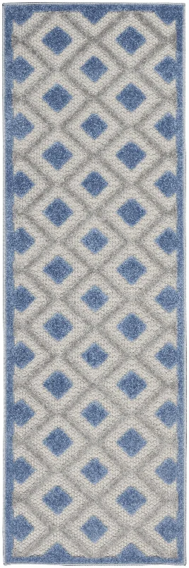 2' X 8' Gingham Non Skid Indoor / Outdoor Runner Rug - Blue / Gray