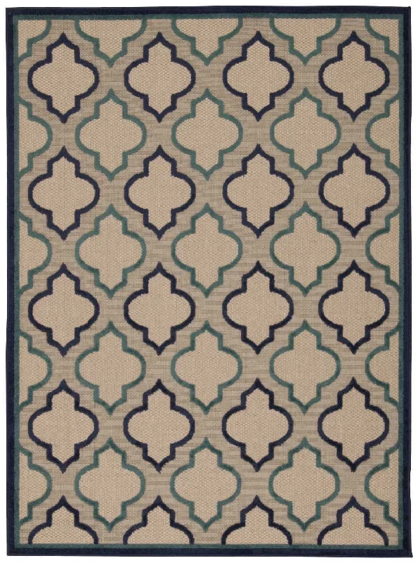 4' X 6' Geometric Indoor / Outdoor Area Rug - Blue / Ivory