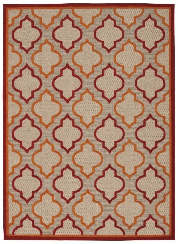 4' X 6' Geometric Indoor / Outdoor Area Rug - Red / Ivory