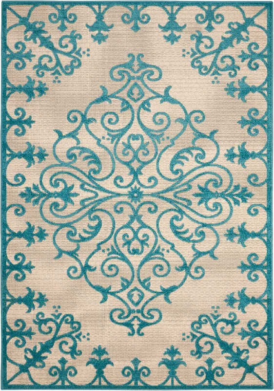 4' X 6' Indoor / Outdoor Area Rug - Aqua Damask