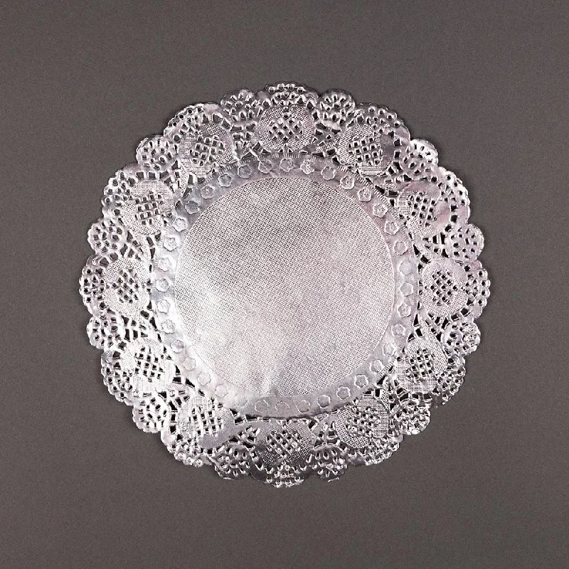 BLOWOUT 8.5" Round Silver Foil Doily Placemats, Metallic (50 Pack)