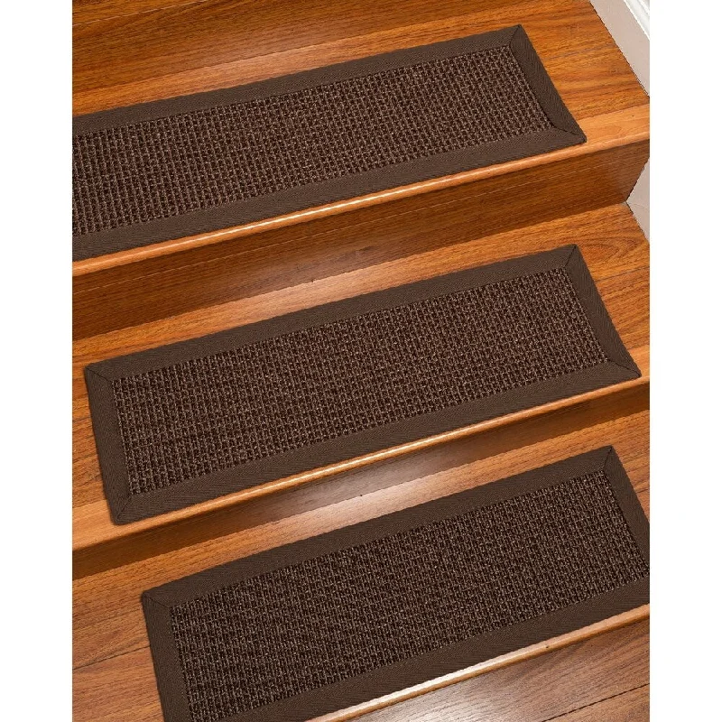 Alma, Sisal Dark Brown, Custom Stair Treads Carpet Set Of 13 (9"X29") Fudge Border - 13PC (9" x 29")