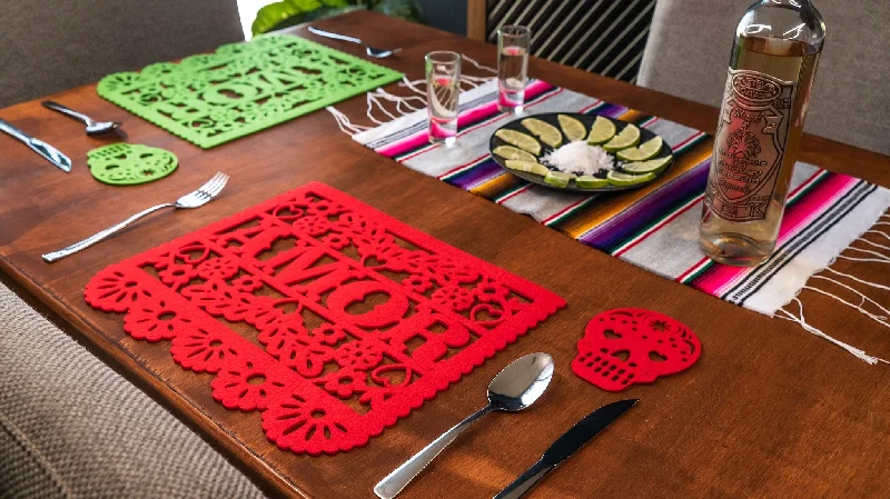 Mexican Papel Picado Style AMOR Felt Placemats