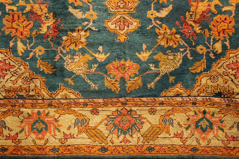 Antique Oushak Carpet, Blue with Medallion 349 x 392cm / 11'5" x 12'10"