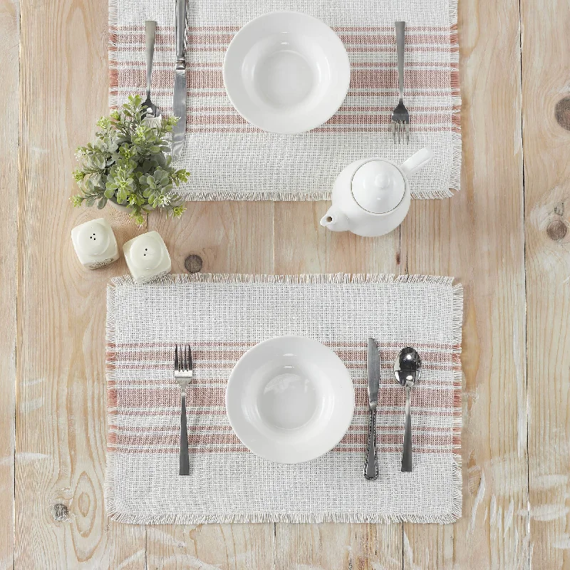 Antique White Stripe Coral Indoor/Outdoor Placemat - Set of 6