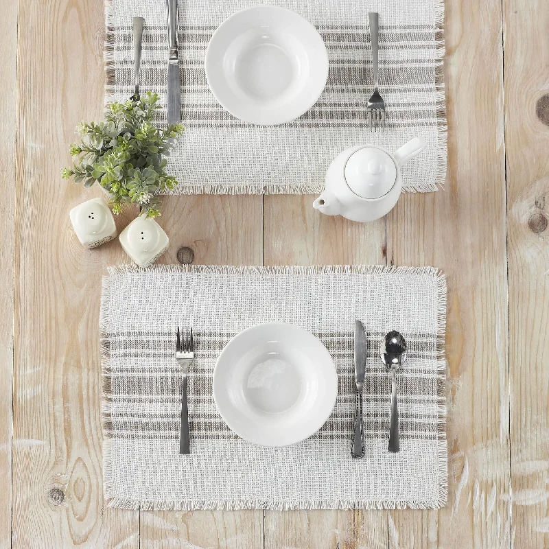 Antique White Stripe Dove Grey Indoor/Outdoor Placemat - Set of 6