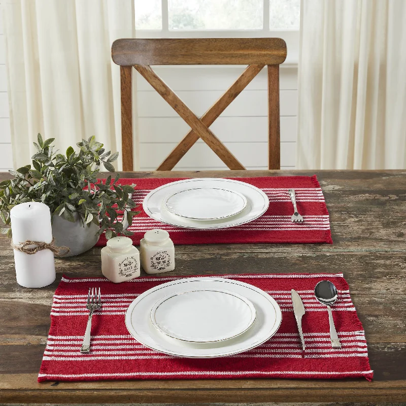 Arendal Red Stripe Fringed Placemat Set of 2