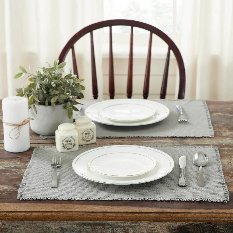 Burlap Dove Grey Fringed Placemat Set of 6