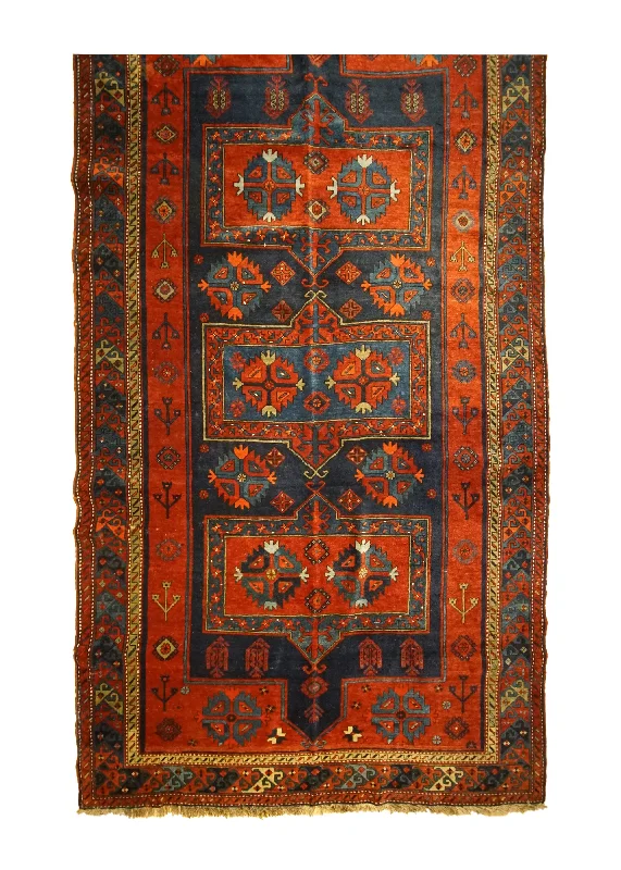 Caucasian Rug Gharabagh Handmade Area Tribal Antique 5'4"x9'11" (5x10) Red Blue Geometric Design #A33191