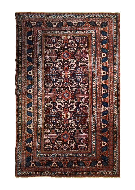 Caucasian Rug Kuba Handmade Area Tribal Antique 4'10"x8'0" (5x8) Blue Red Geometric Design #A33541