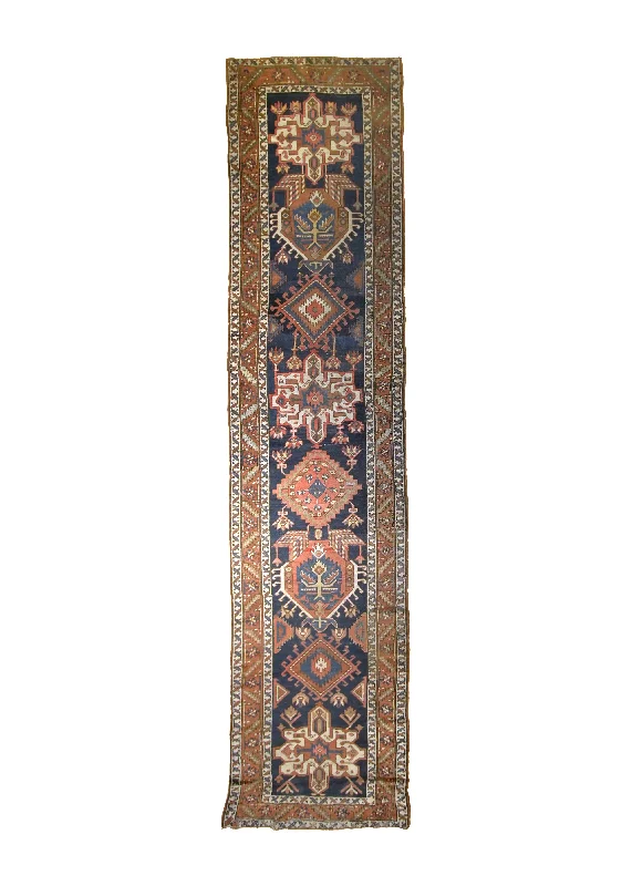 Caucasian Rug Shirvan Handmade Area Tribal Antique 3'3"x14'0" (3x14) Blue Orange Geometric Design #A33345