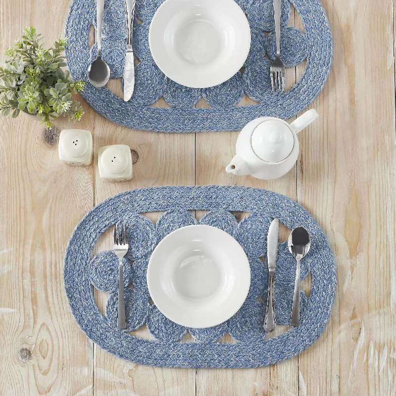 Celeste Blended Blue Indoor/Outdoor Braided Oval Placemat 13x19"