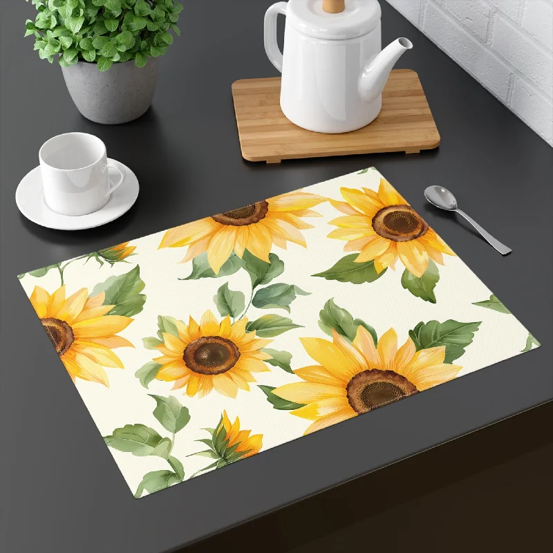 Decorative Cotton Place Mat with Elegant Sunflower Design (18" x 14")