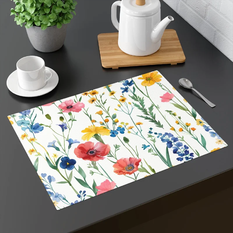 Decorative Cotton Place Mat with Floral Wildflower Design (18" x 14")