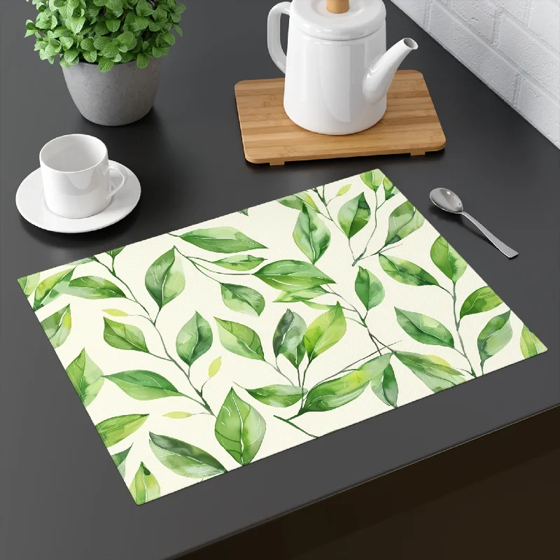 Decorative Cotton Place Mat with Greenery Leaves Design (18" x 14")