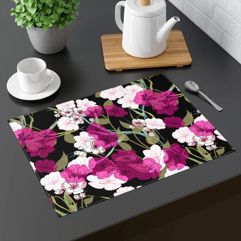 Decorative Cotton Place Mat with Midnight Cherry Blossom Design (18" x 14")