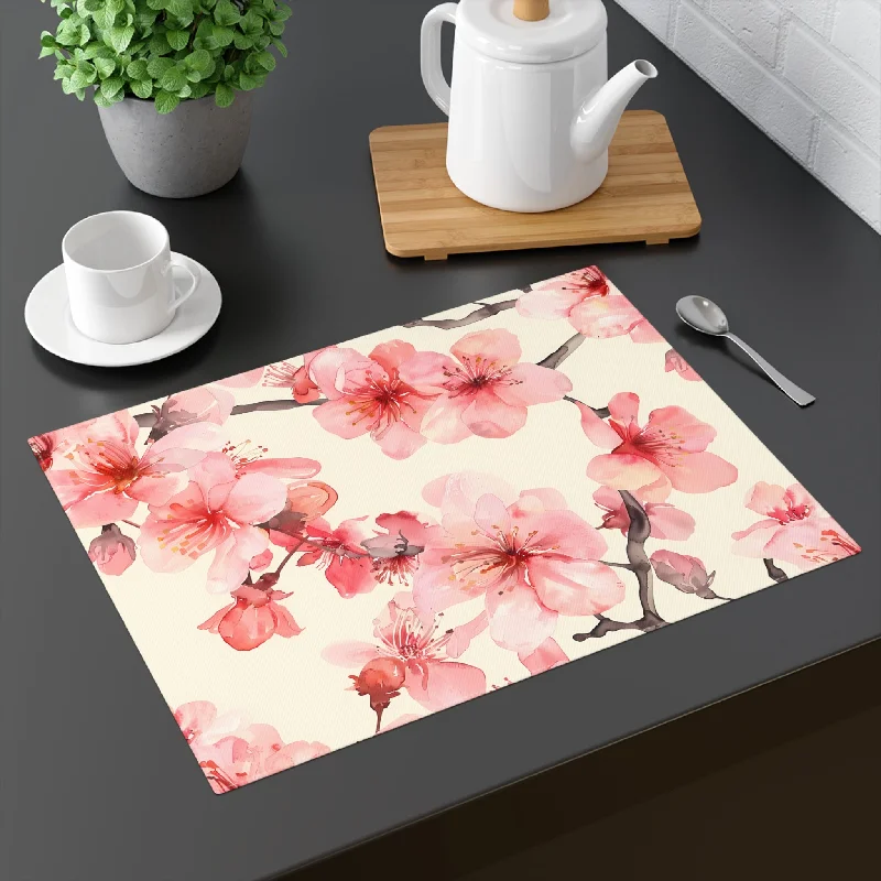 Decorative Cotton Place Mat with Sakura Cherry Blossom Design (18" x 14")