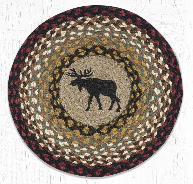 Earth Rugs PM-RP-19 Black Moose Printed Round Placemat 15``x15``