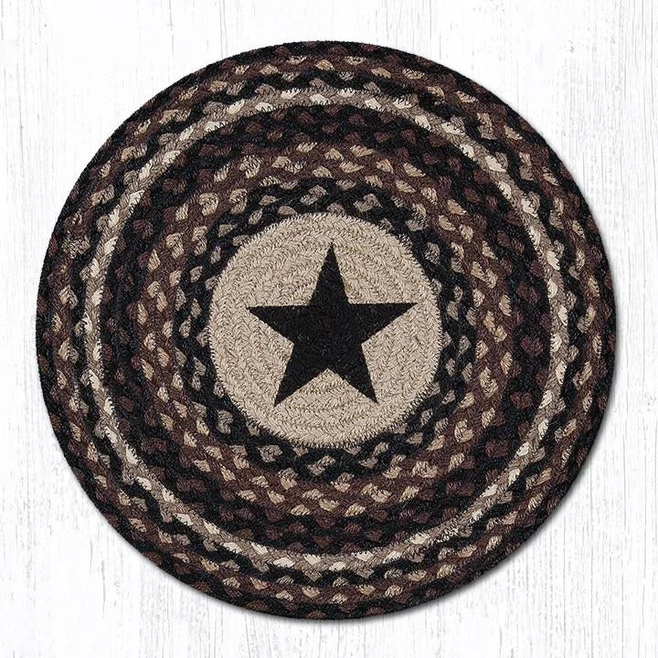 Earth Rugs PM-RP-313 Black Star Printed Round Placemat 15``x15``