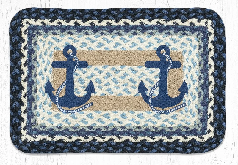 Earth Rugs PP-443 Navy Anchor Oblong Printed Placemat 13``x19``