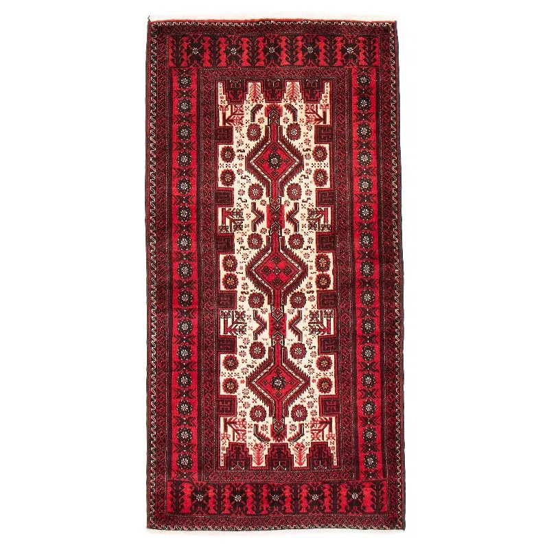 ECARPETGALLERY Hand-knotted Baluch Cream, Red Wool Rug - 3'3 x 6'3