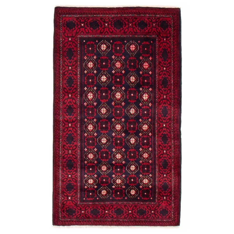 ECARPETGALLERY Hand-knotted Baluch Navy, Red Wool Rug - 3'3 x 5'7