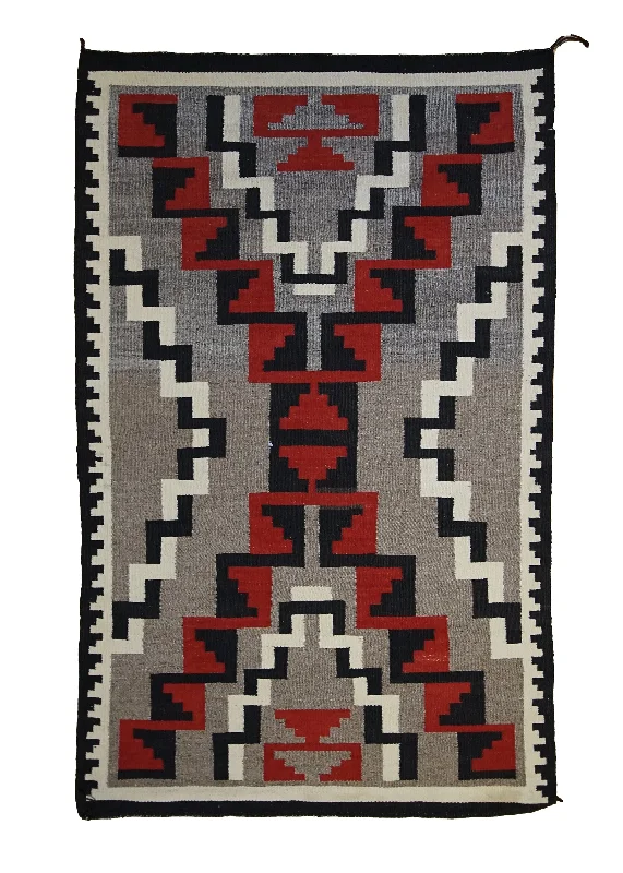 Native American Rug Navajo Handmade Area Antique 2'9"x4'6" (3x5) Gray Black Red Storm Geometric Design #A33501