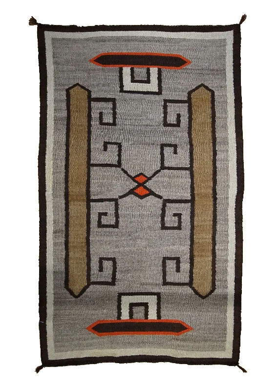 Native American Rug Navajo Handmade Area Antique 3'6"x5'9" (4x6) Gray Brown Whites/Beige Geometric Design #A33499