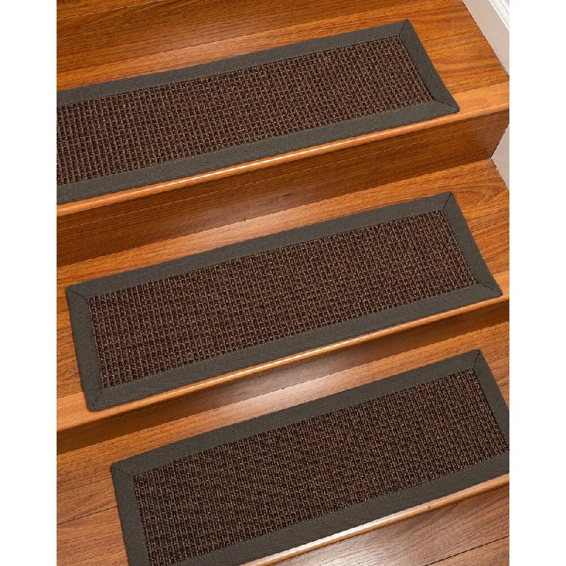 Natural Area Rugs 100% Natural Fiber Alma, Sisal Dark Brown, Handmade Custom Stair Treads Carpet Set Of 13 (9"X29") Metal Border