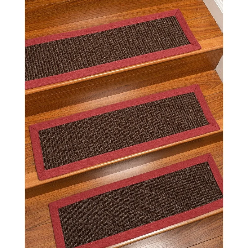 Natural Area Rugs 100% Natural Fiber Alma, Sisal Dark Brown, Handmade Custom Stair Treads Carpet Set Of 8 (9"X29") Red Border