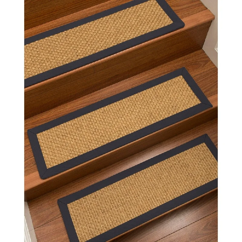 Natural Area Rugs 100% Natural Fiber Amalfi, Sisal Gold/Multi, Handmade Custom Stair Treads Carpet Set Of 4 Midnight Blue Border