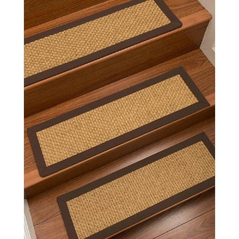 Natural Area Rugs 100% Natural Fiber Amalfi, Sisal Gold/Multi, Handmade Custom Stair Treads Carpet Set Of 8 Fudge Border