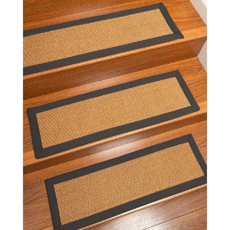 Natural Area Rugs 100% Natural Fiber Aston, Sisal Gold, Handmade Custom Stair Treads Carpet Set Of 4 (9"X29") Onyx Border