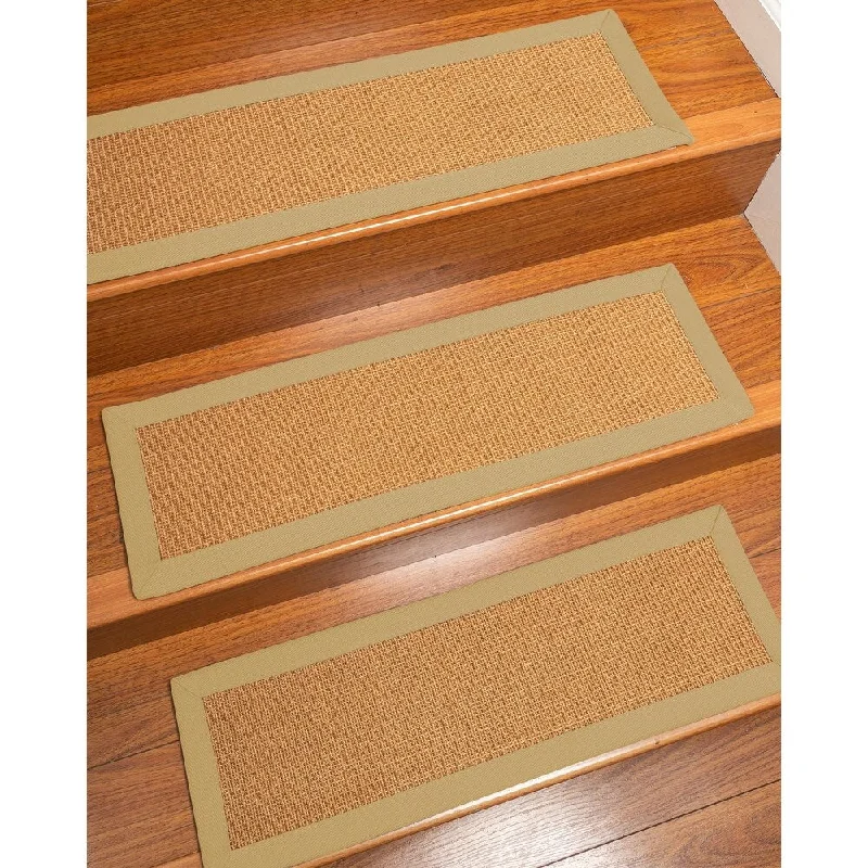 Natural Area Rugs 100% Natural Fiber Aston, Sisal Gold, Handmade Custom Stair Treads Carpet Set Of 4 (9"X29") Sand Border