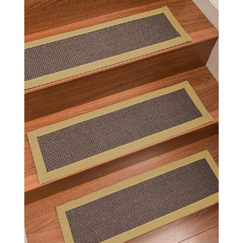 Natural Area Rugs 100% Natural Fiber Big Sur, Sisal Dark Grey, Handmade Custom Stair Treads Carpet Set Of 4 (9"X29") Sand Border