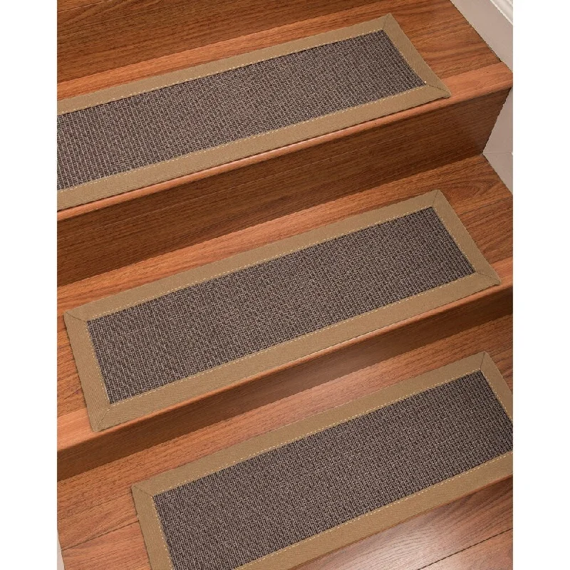 Natural Area Rugs 100% Natural Fiber Big Sur, Sisal Dark Grey, Handmade Custom Stair Treads Carpet Set Of 4 Wheat Border