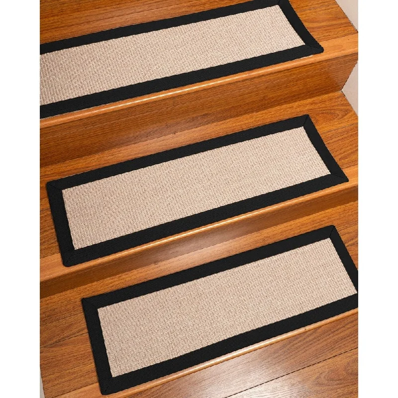 Natural Area Rugs 100% Natural Fiber Blair, Sisal Beige/Rose, Handmade Custom Stair Treads Carpet Set Of 8 (9"X29") Black Border