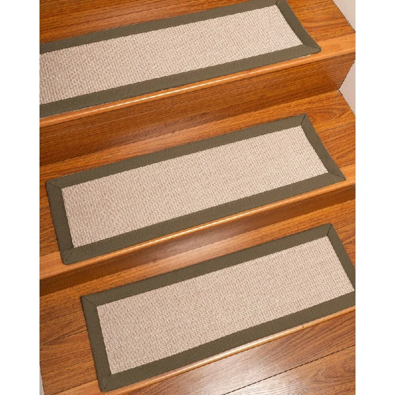 Natural Area Rugs 100% Natural Fiber Blair, Sisal Beige/Rose, Handmade Custom Stair Treads Carpet Set Of 8 Fossil Border