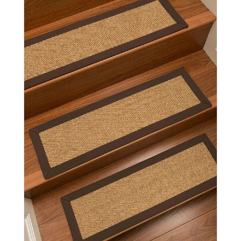 Natural Area Rugs 100% Natural Fiber Capri, Sisal Gold/Multi, Handmade Custom Stair Treads Carpet Set Of 8 (9"X29") Fudge Border