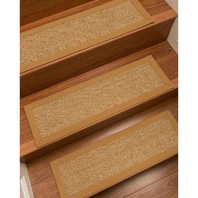 Natural Area Rugs 100% Natural Fiber Capri, Sisal Gold/Multi, Handmade Custom Stair Treads Carpet Set Of 8 (9"X29") Khaki Border