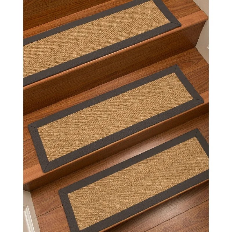 Natural Area Rugs 100% Natural Fiber Capri, Sisal Gold/Multi, Handmade Custom Stair Treads Carpet Set Of 8 (9"X29") Metal Border