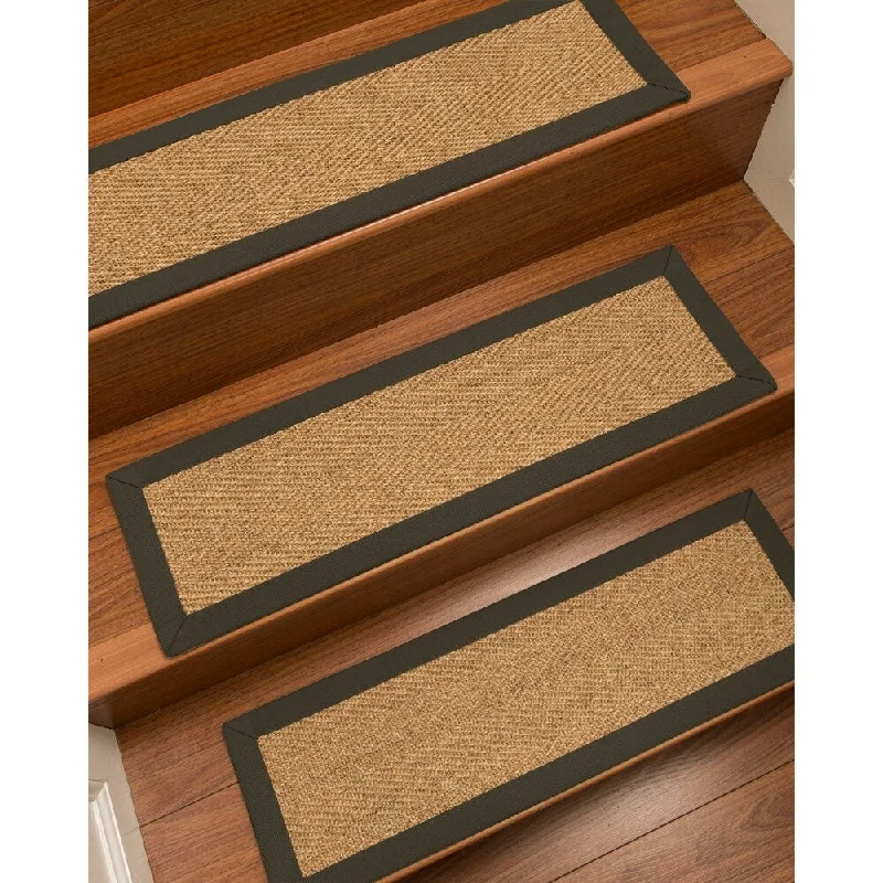 Natural Area Rugs 100% Natural Fiber Capri, Sisal Gold/Multi, Handmade Custom Stair Treads Carpet Set Of 8 (9"X29") Moss Border