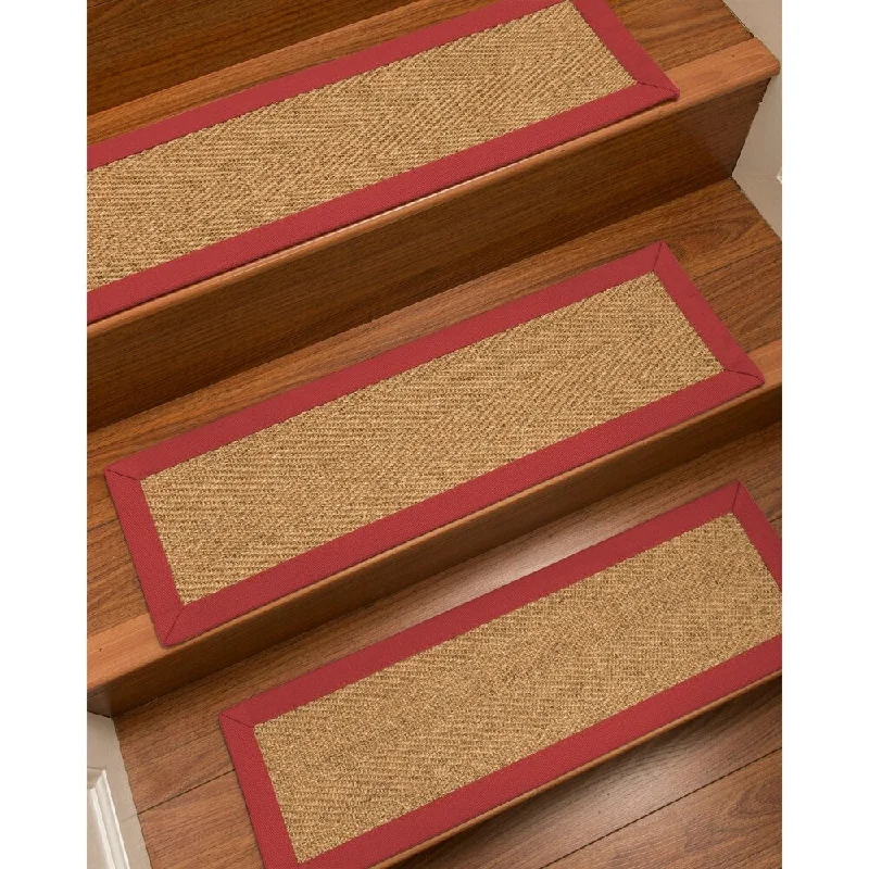 Natural Area Rugs 100% Natural Fiber Capri, Sisal Gold/Multi, Handmade Custom Stair Treads Carpet Set Of 8 (9"X29") Red Border