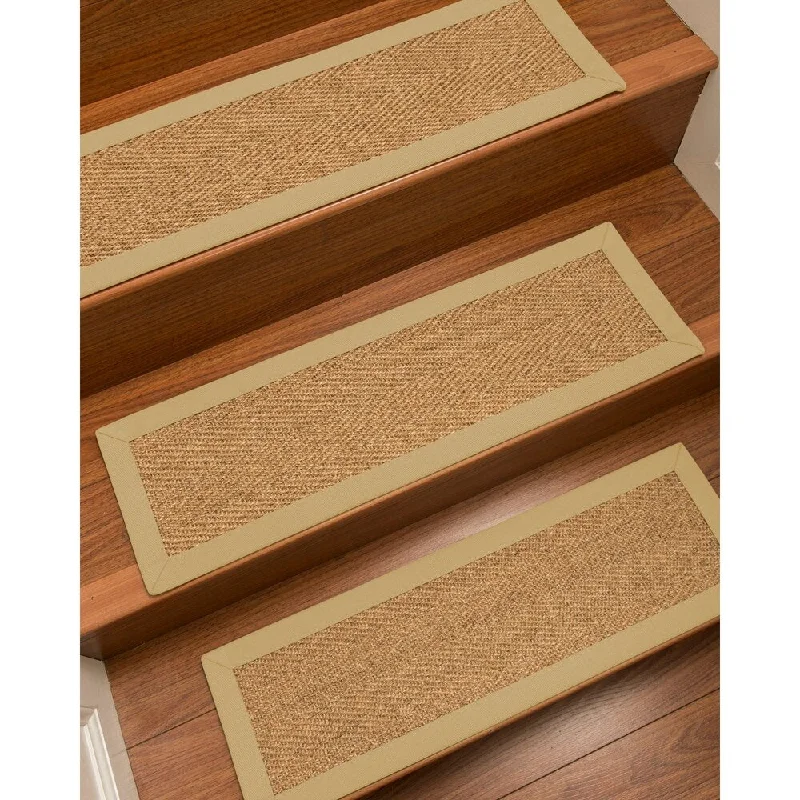 Natural Area Rugs 100% Natural Fiber Capri, Sisal Gold/Multi, Handmade Custom Stair Treads Carpet Set Of 8 (9"X29") Sand Border