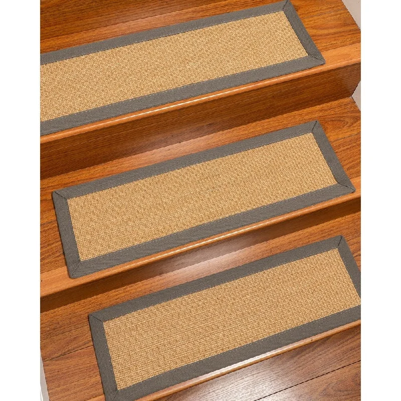 Natural Area Rugs 100% Natural Fiber Catalina, Sisal Gold/Multi, Handmade Custom Stair Treads Carpet Set Of 4 Stone Border