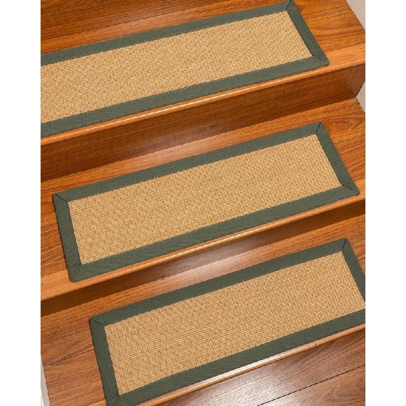 Natural Area Rugs 100% Natural Fiber Catalina, Sisal Gold/Multi, Handmade Custom Stair Treads Carpet Set Of 8 Green Border