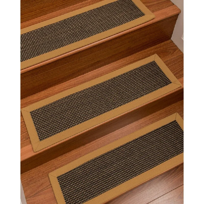 Natural Area Rugs 100% Natural Fiber Chateau, Sisal Black/Brown, Handmade Custom Stair Treads Carpet Set Of 4 Khaki Border