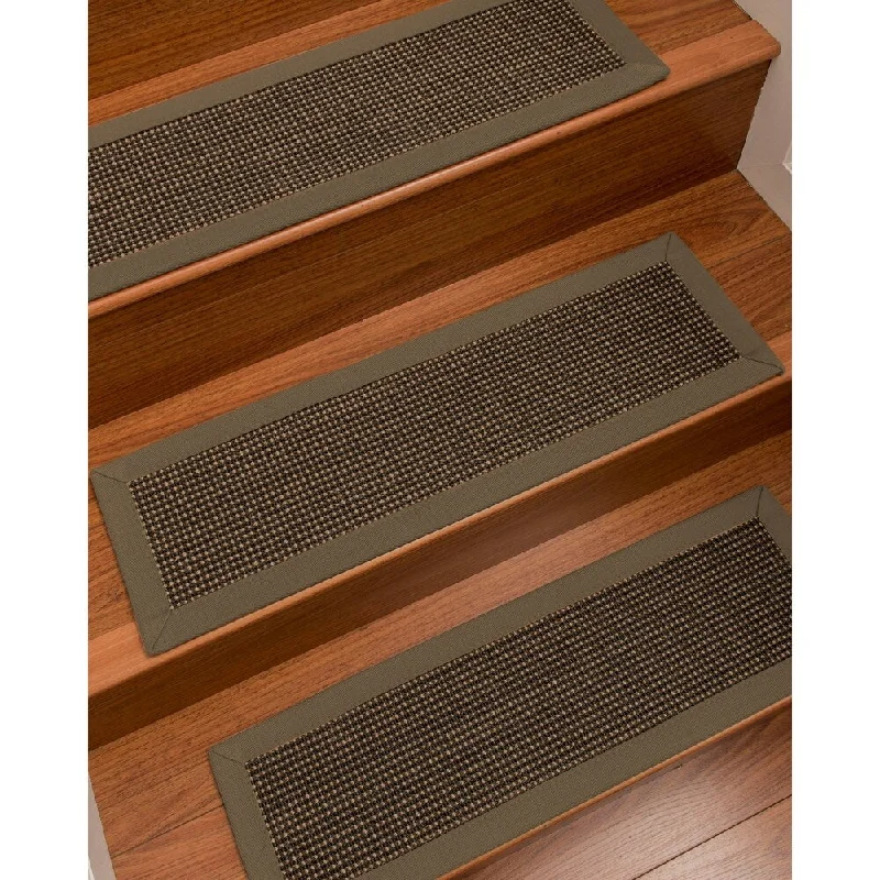 Natural Area Rugs 100% Natural Fiber Chateau, Sisal Black/Brown, Handmade Custom Stair Treads Carpet Set Of 8 Fossil Border